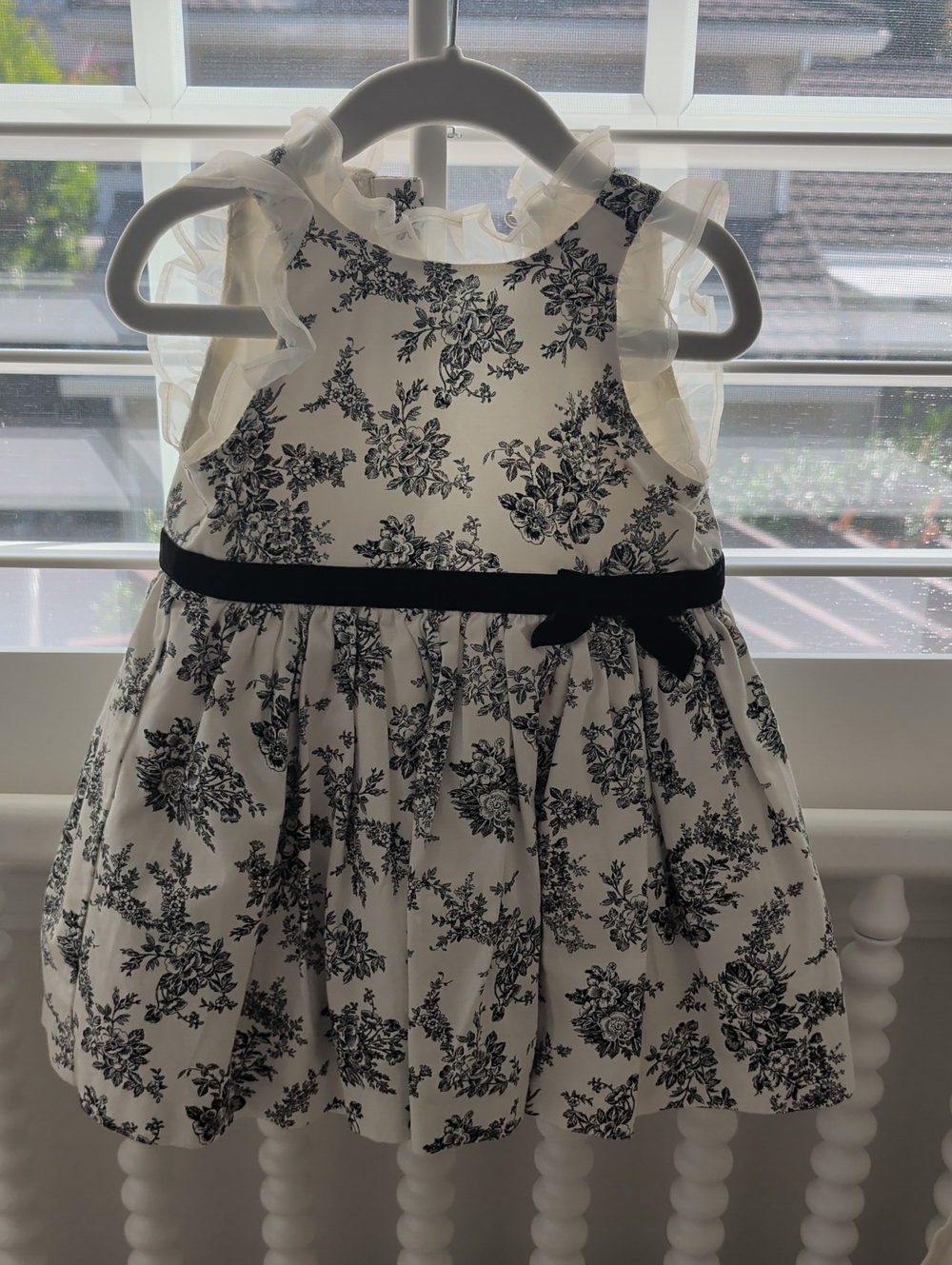 Janie and Jack Black and White Floral Ruffle-Trim Dress